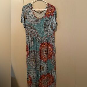 Blue and Pink Tiered Maxi Sundress